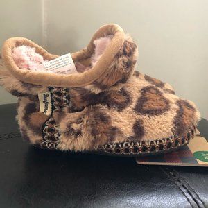 Dearfoams Unisex Child Faux Fur Bootie Slipper, Leopard